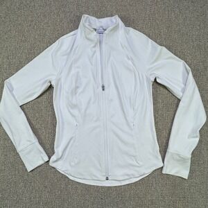 Athleta Salutation Jacket White Small Powervita Full Zip Thumbholes Yoga EUC